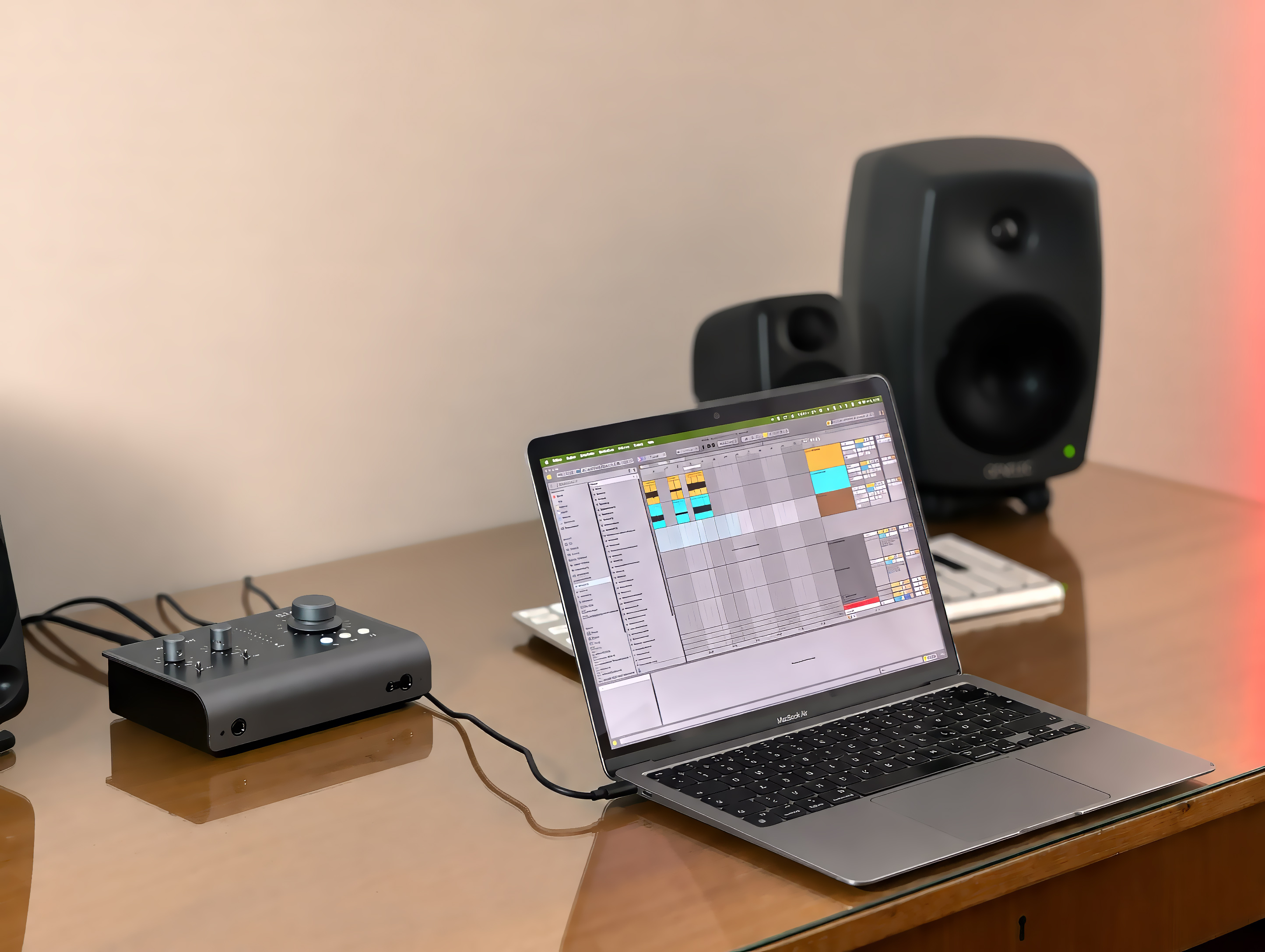 Audient iD14 MKII connected to a MacBook Air in the VolumeKeys studio test setup